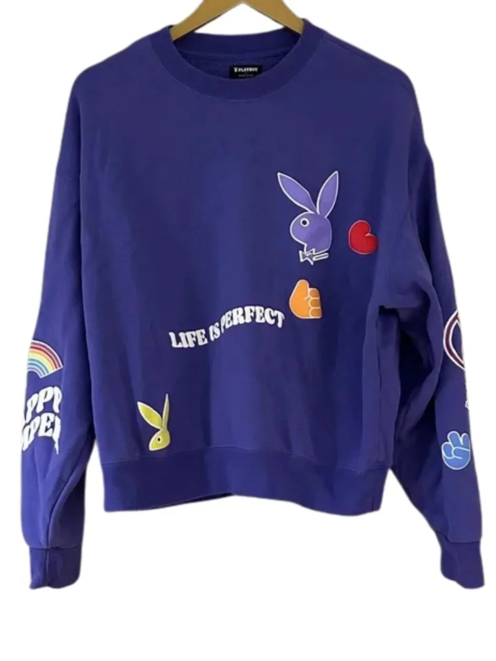 Playboy Purple Graphic Sweatshirt Crewneck Multicolor Bunny Logo Streetwear - Picture 2 of 11